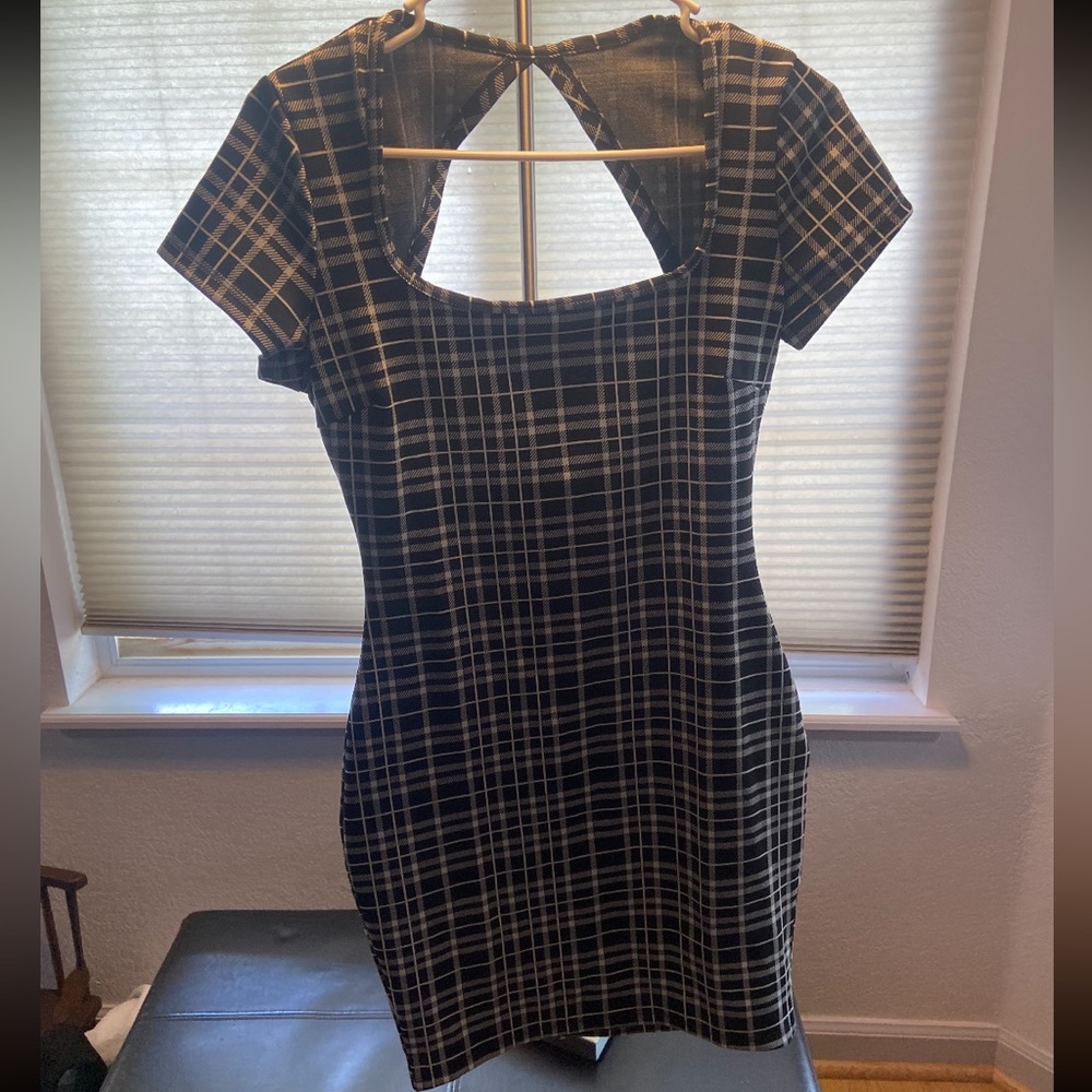 Plaid black and white dress